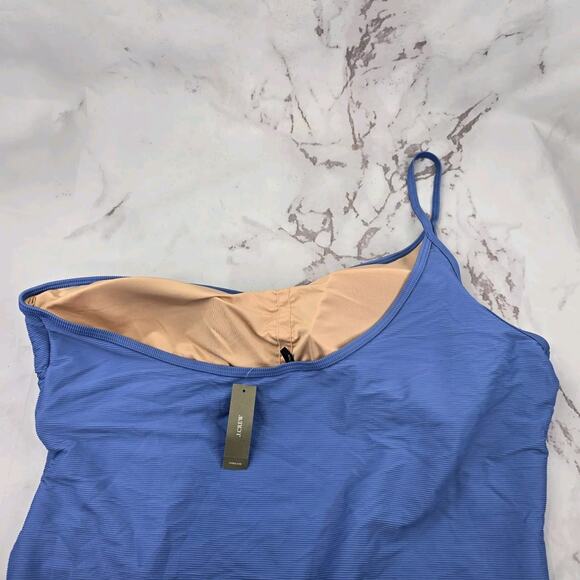 J Crew One Piece One Shoulder Strap Blue Ribbed Bikini Swim Suit High Cut - Picture 5 of 12